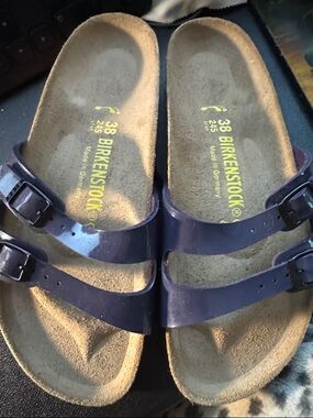 Birkenstock Patent Leather Double Strap Sandals - Navy Blue